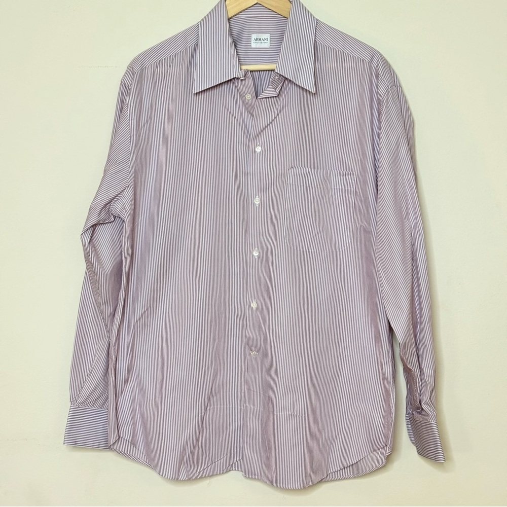 Mens Pinstripe Dress Shirt Classic Fit Cotton 17 Armani Collezioni